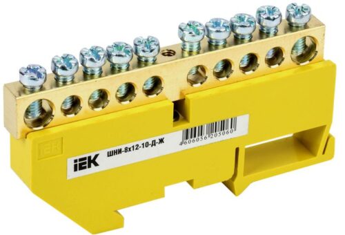 Шина PE "земля" на DIN-изол. ШНИ-8х12-10-Д-Ж